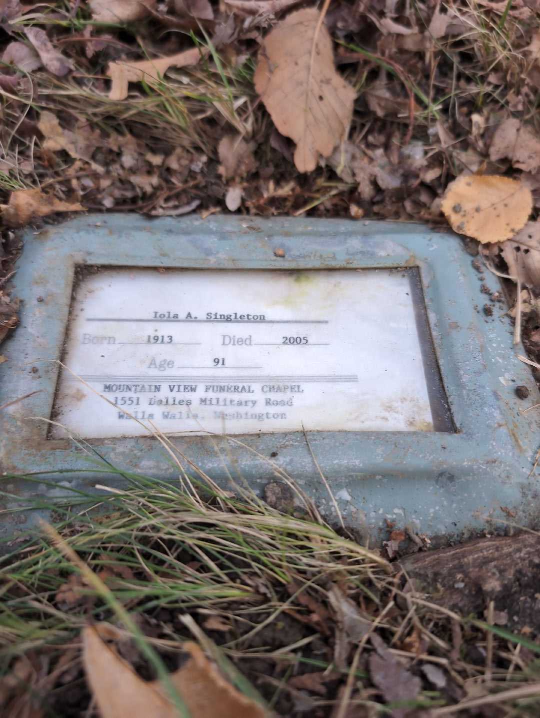 Iola A. Singleton's grave. Photo 5